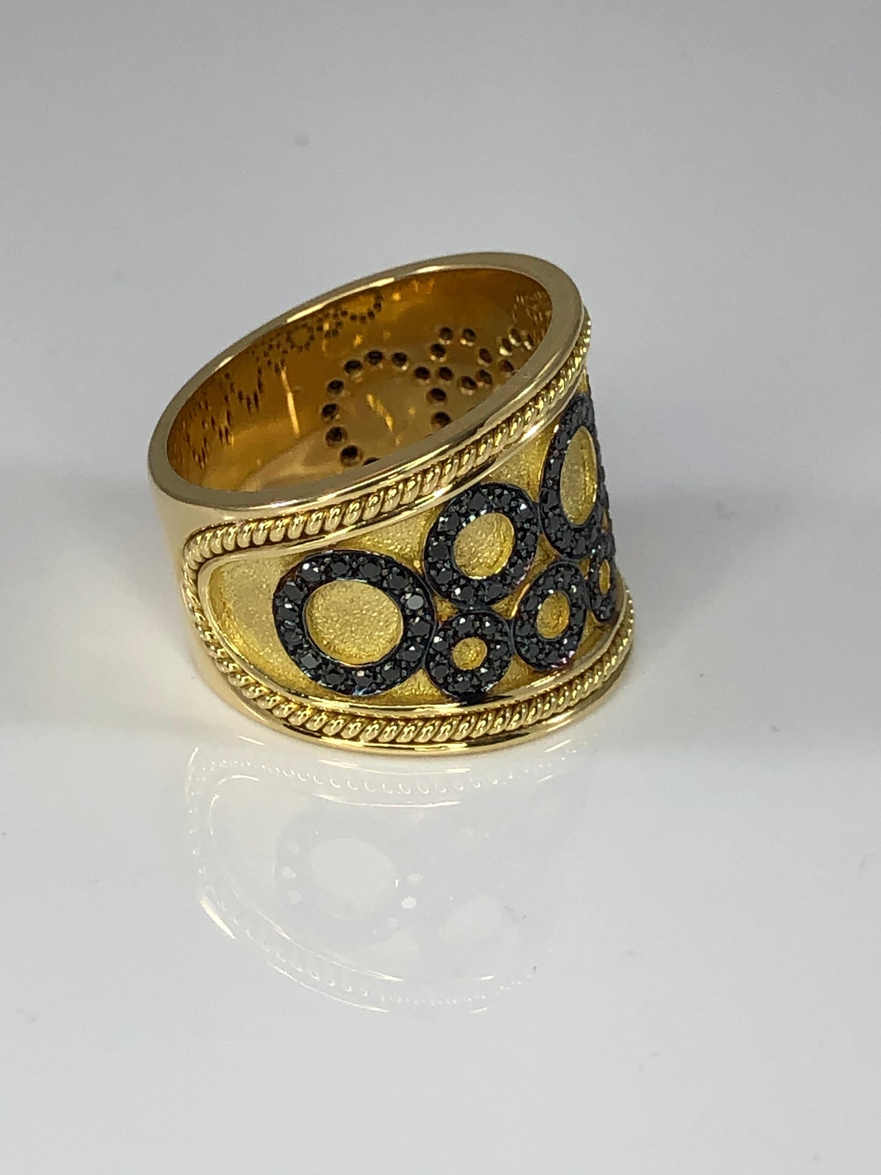 Byzantine Georgios Collections 18 Karat Yellow Gold Ring with Black Diamond Circles For Sale