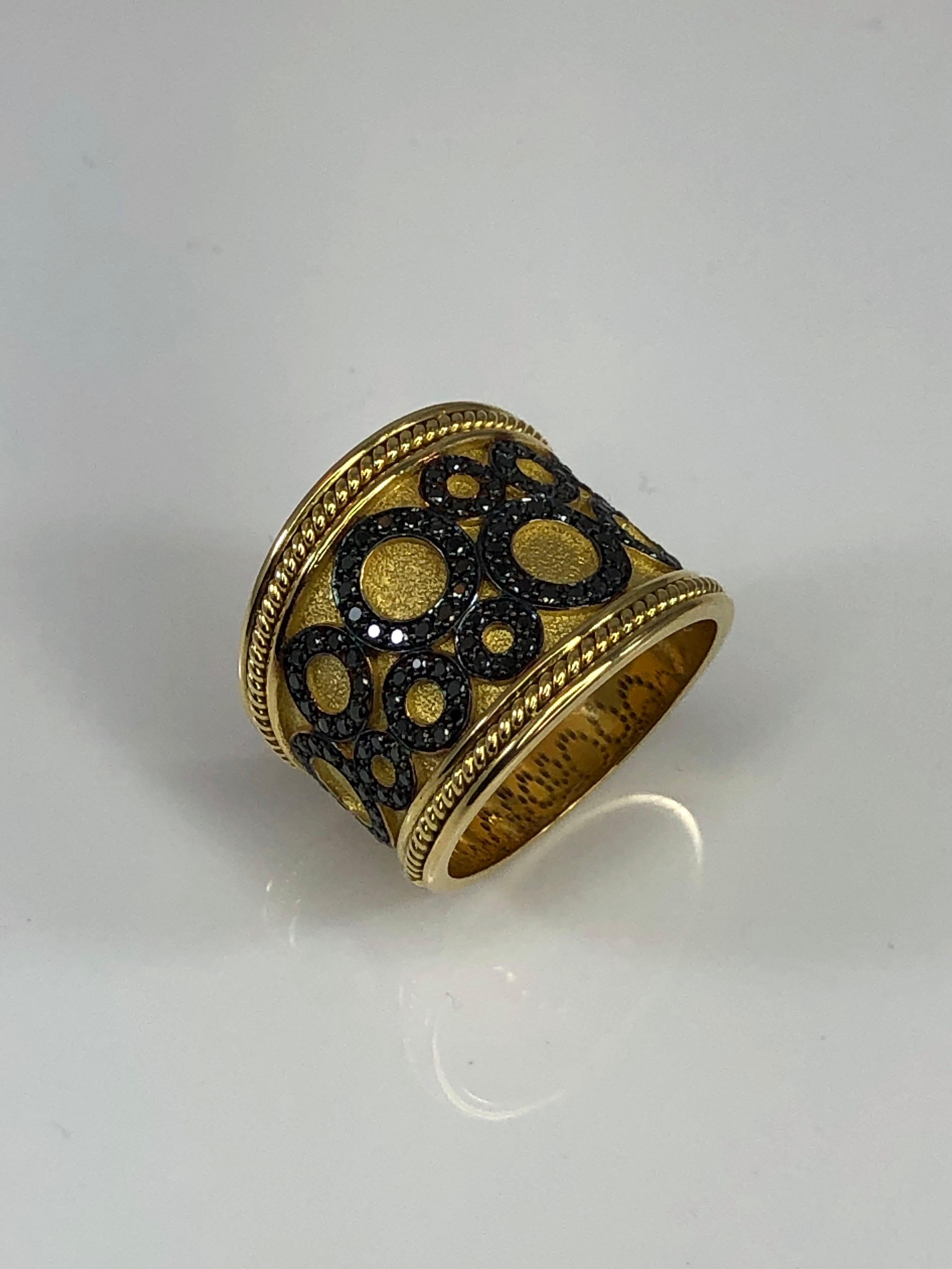 Georgios Collections 18 Karat Yellow Gold Ring with Black Diamond Circles In New Condition For Sale In Astoria, NY