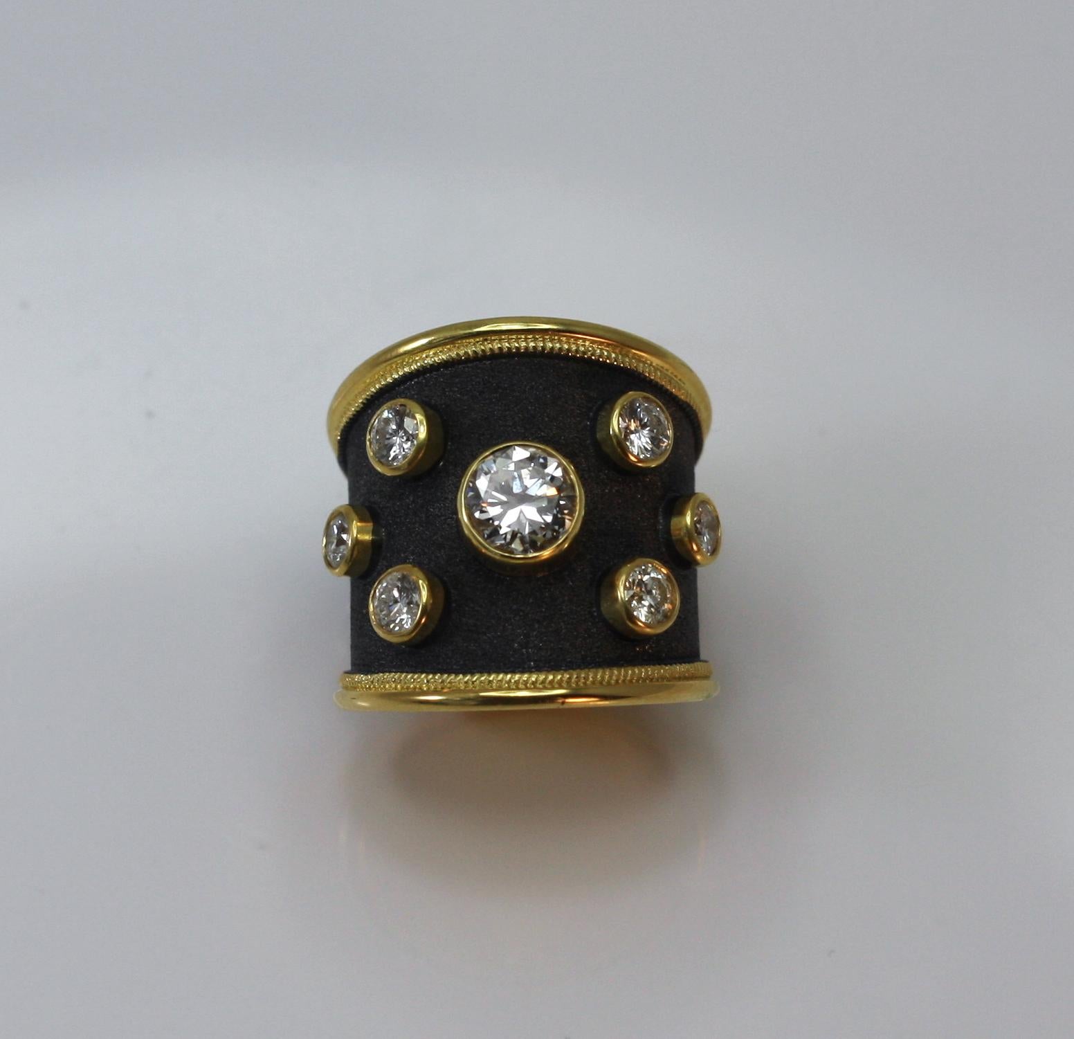 Georgios Collections 18 Karat Yellow Gold Ring with Diamonds and Black Rhodium For Sale 5