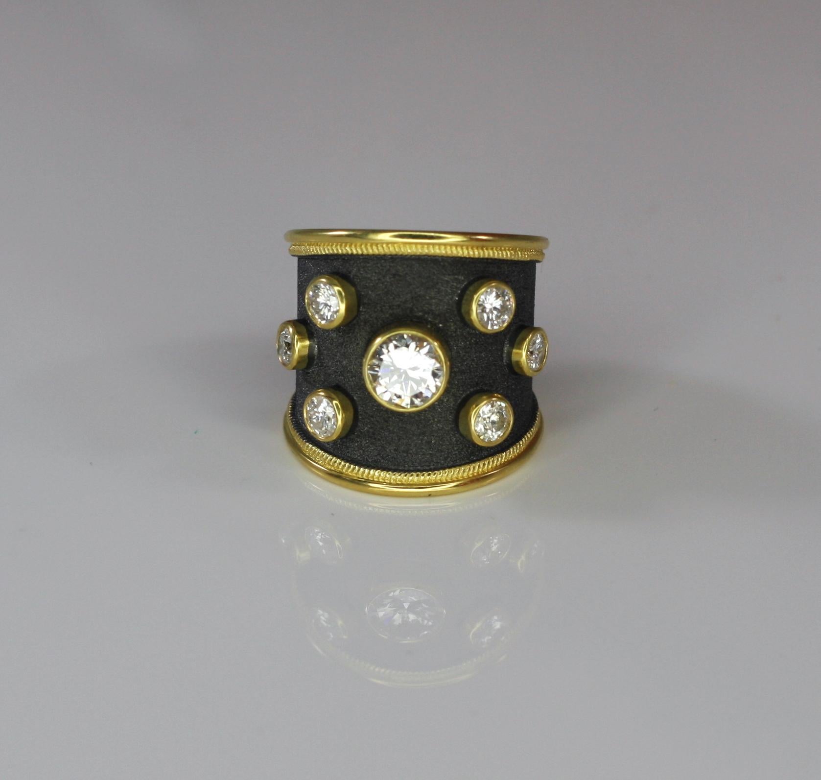 Georgios Collections 18 Karat Yellow Gold Ring with Diamonds and Black Rhodium For Sale 6