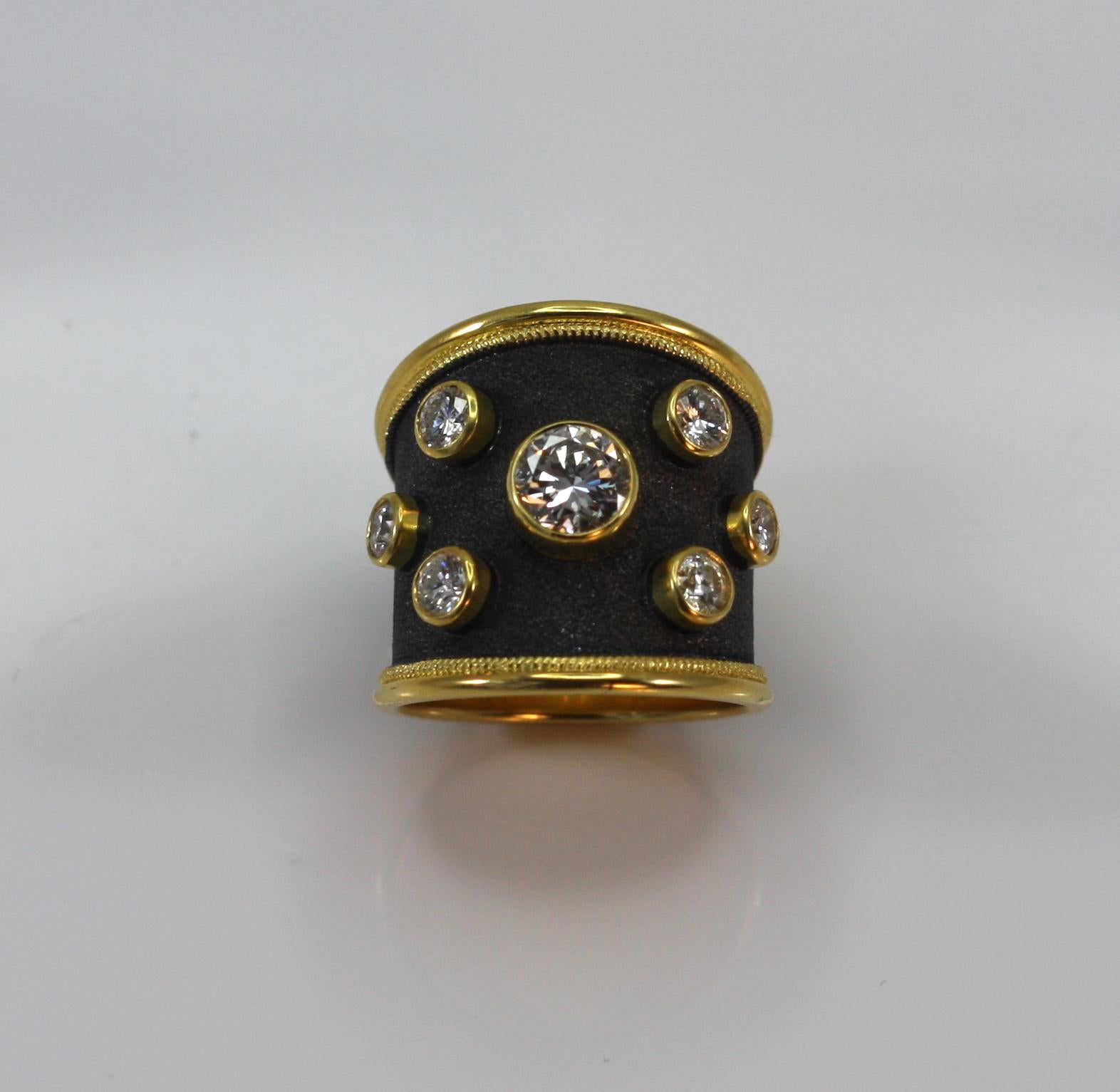 Contemporary Georgios Collections 18 Karat Yellow Gold Ring with Diamonds and Black Rhodium For Sale