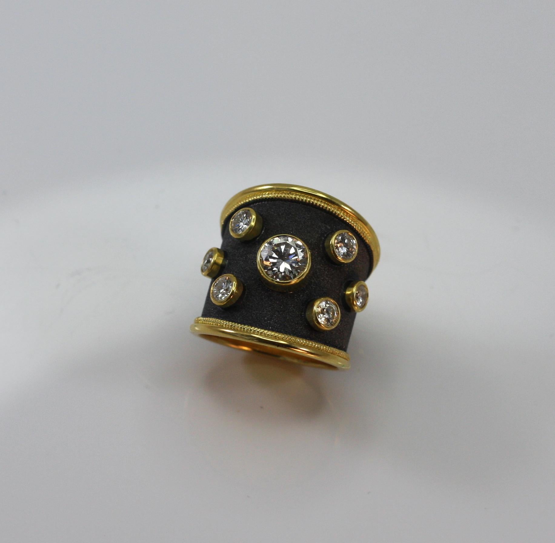 Georgios Collections 18 Karat Yellow Gold Ring with Diamonds and Black ...