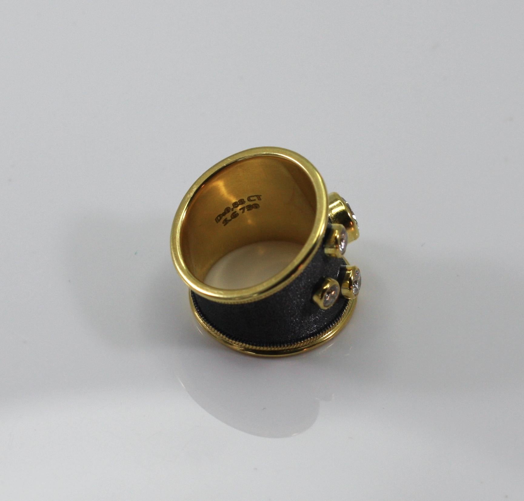 Georgios Collections 18 Karat Yellow Gold Ring with Diamonds and Black Rhodium For Sale 2