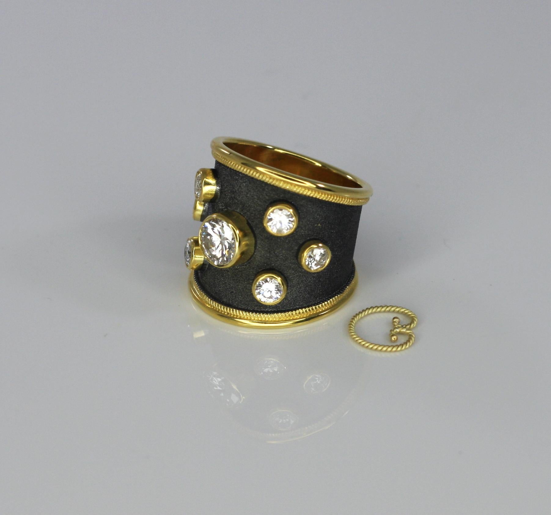 Georgios Collections 18 Karat Yellow Gold Ring with Diamonds and Black Rhodium For Sale 3