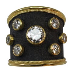 Georgios Collections 18 Karat Yellow Gold Ring with Diamonds and Black Rhodium