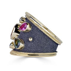 Georgios Collections 18 Karat Yellow Gold Ring with Diamonds and Multi Sapphires