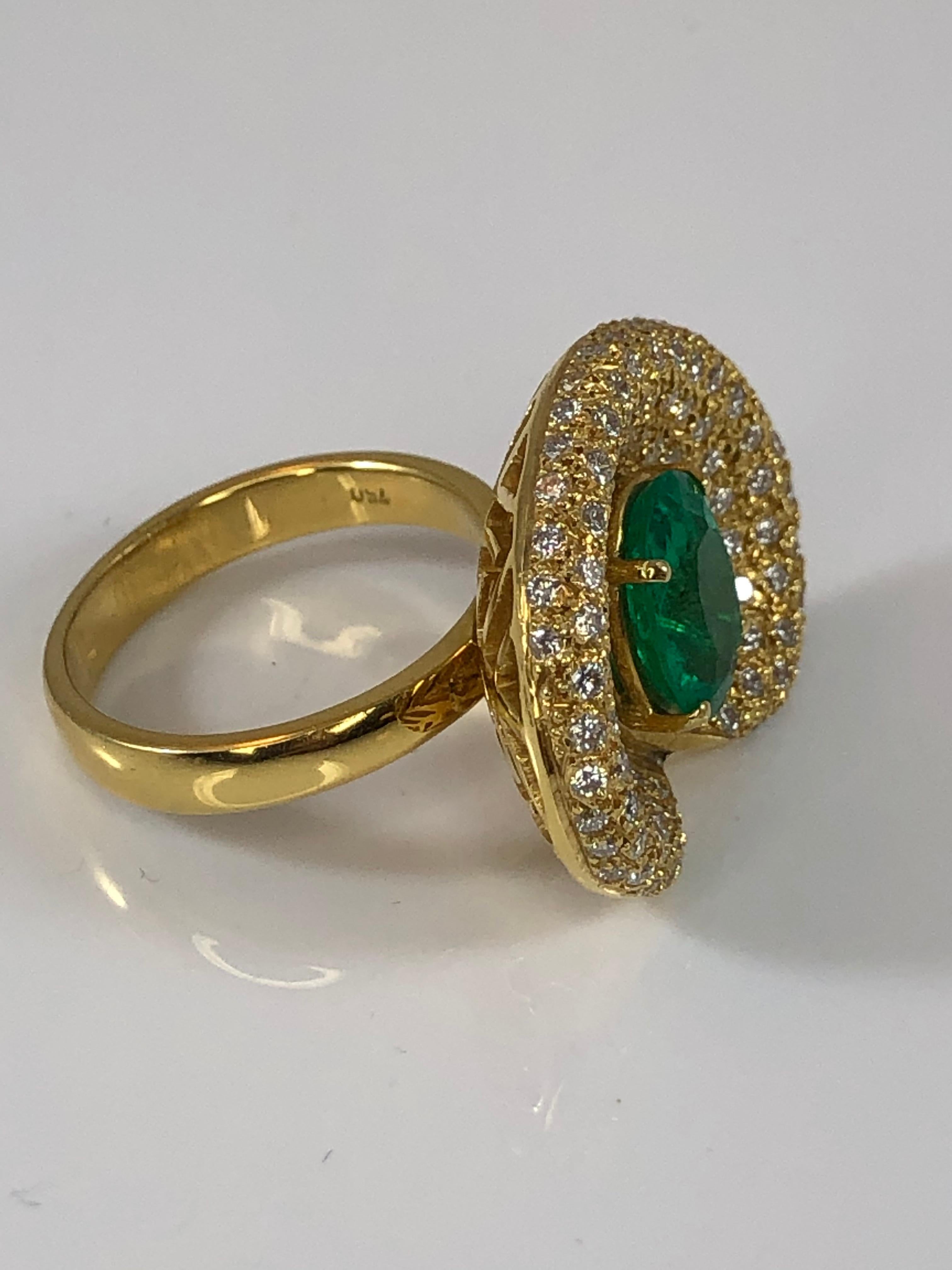 Georgios Collections 18 Karat Yellow Gold Ring with an Oval Emerald and Diamonds For Sale 2