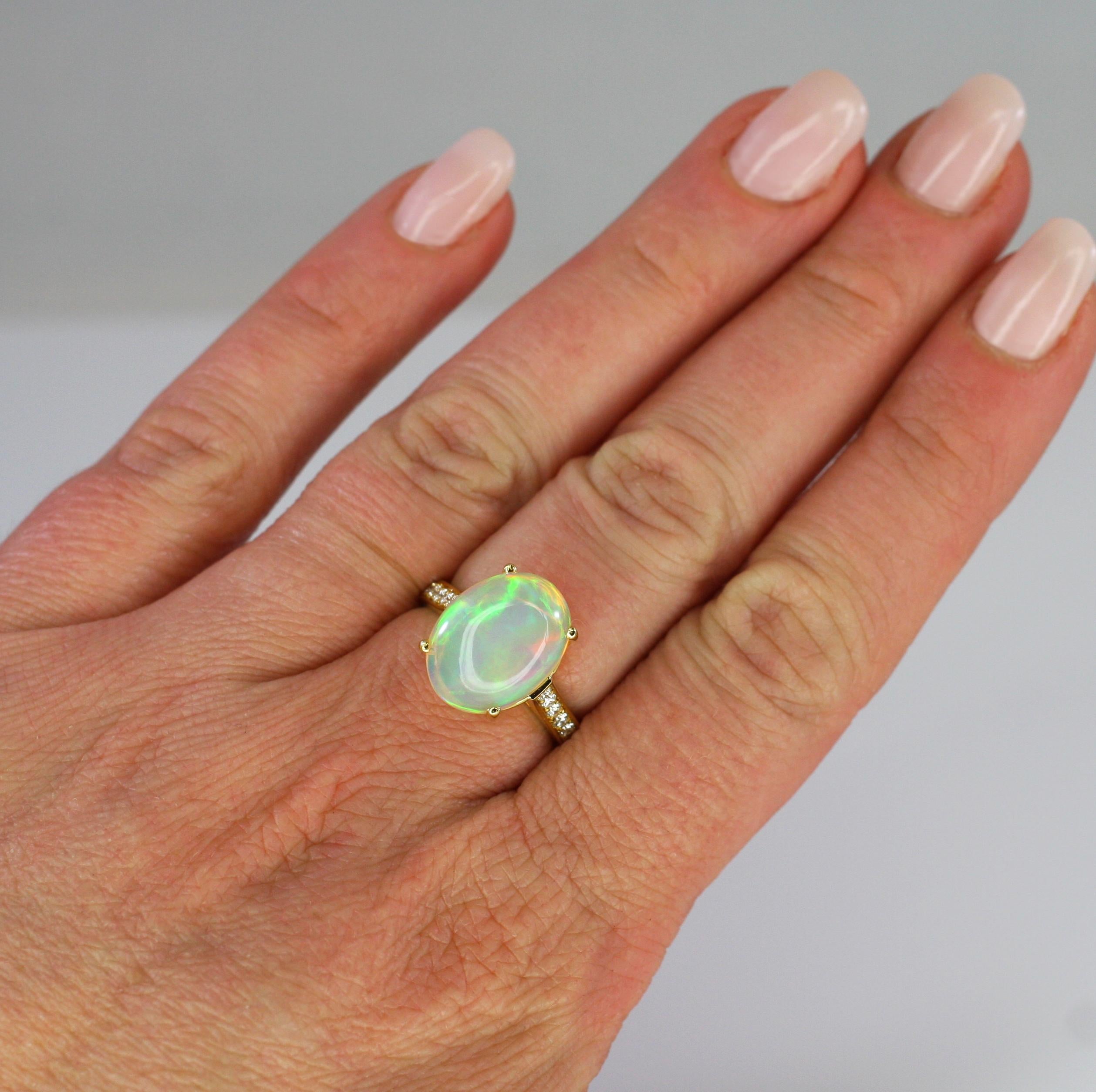 Oval Cut Georgios Collections 18 Karat Yellow Gold Ring with Opal and Diamonds