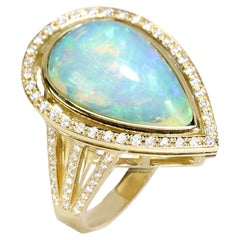 Georgios Collections 18 Karat Yellow Gold Ring with Pear Opal and Diamonds