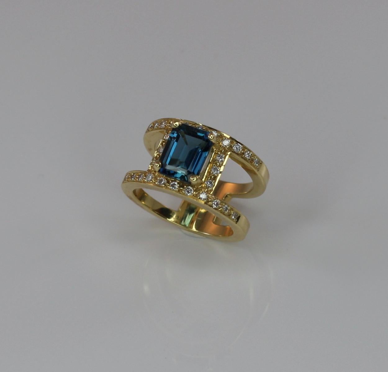Georgios Collections 18 Karat Yellow Gold London Blue Topaz and Diamonds Ring For Sale 7