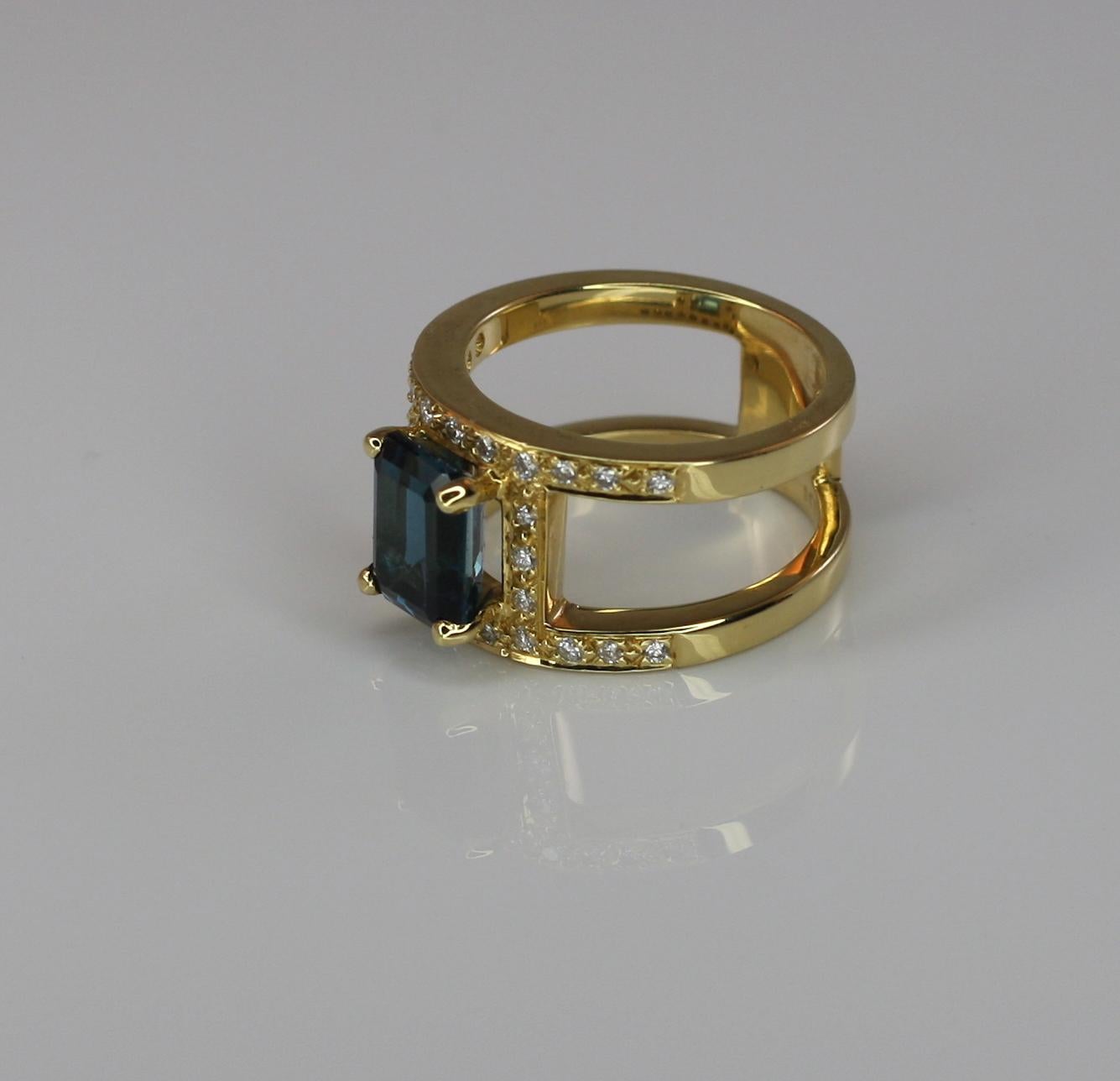 Contemporary Georgios Collections 18 Karat Yellow Gold London Blue Topaz and Diamonds Ring For Sale
