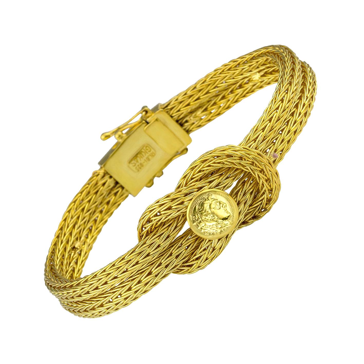 Georgios Collections Pulsera de cuerda de oro amarillo de 18 quilates con moneda de Alejandro