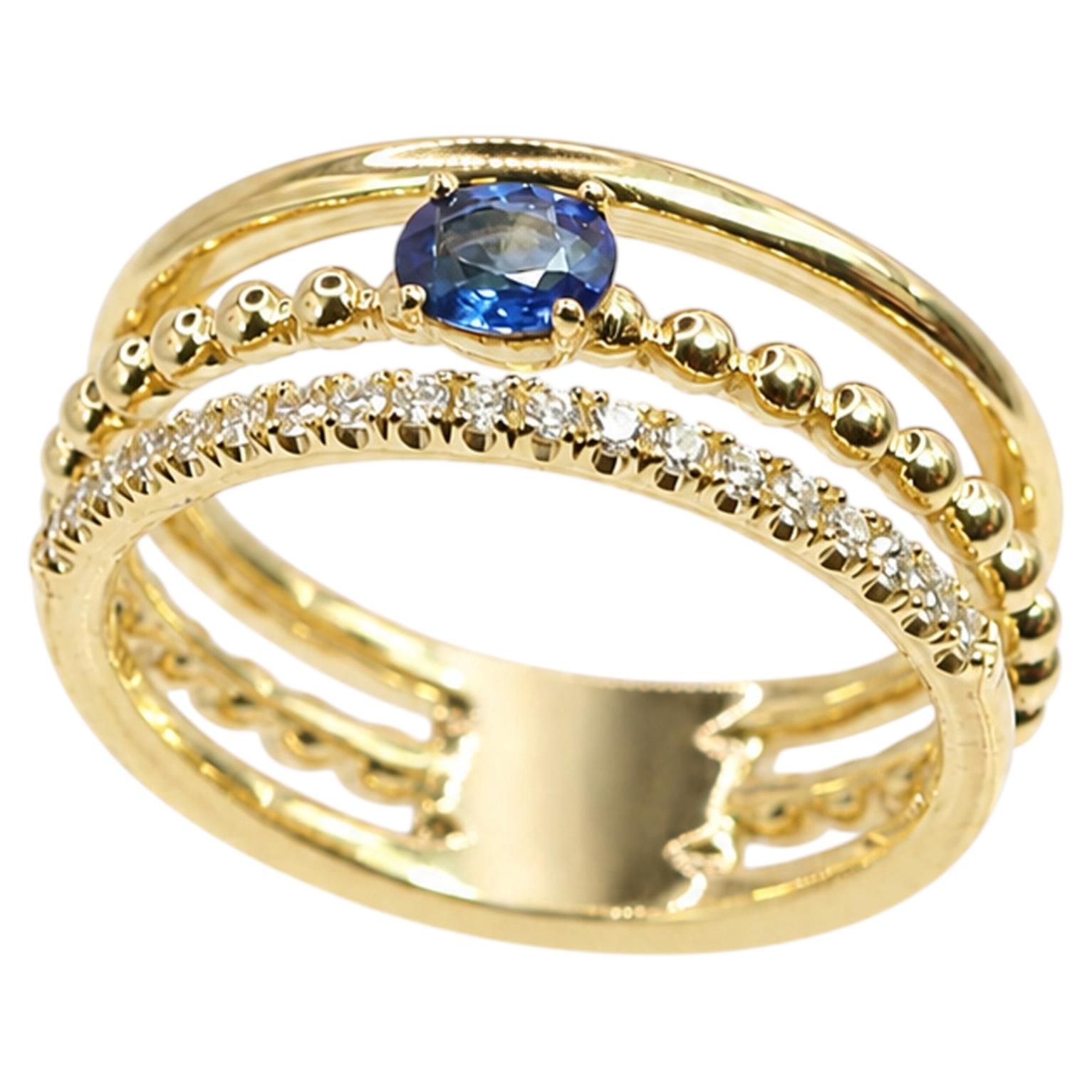 Georgios Collections 18 Karat Yellow Gold Round Cut Sapphire and Diamond Ring