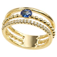 Anello Georgios Collection'S in oro giallo 18 carati con zaffiro a taglio rotondo e diamanti