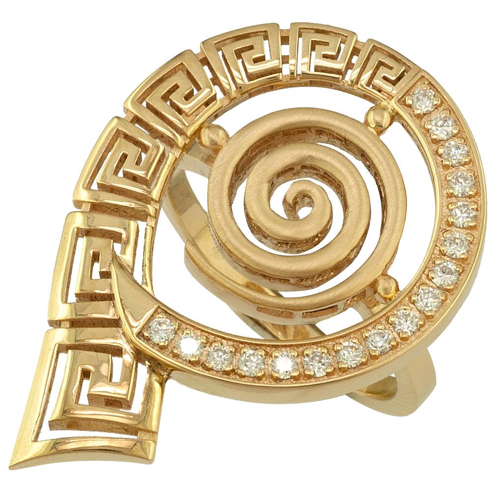 Georgios Collections Anillo de oro amarillo de 18 quilates con diamantes redondos en forma de llave griega