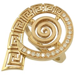 Georgios Collections 18 Karat Yellow Gold Round Greek Key Diamond Band Ring