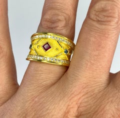 Georgios Collections 18 Karat Yellow Gold Ruby and Blue and White Diamond Ring