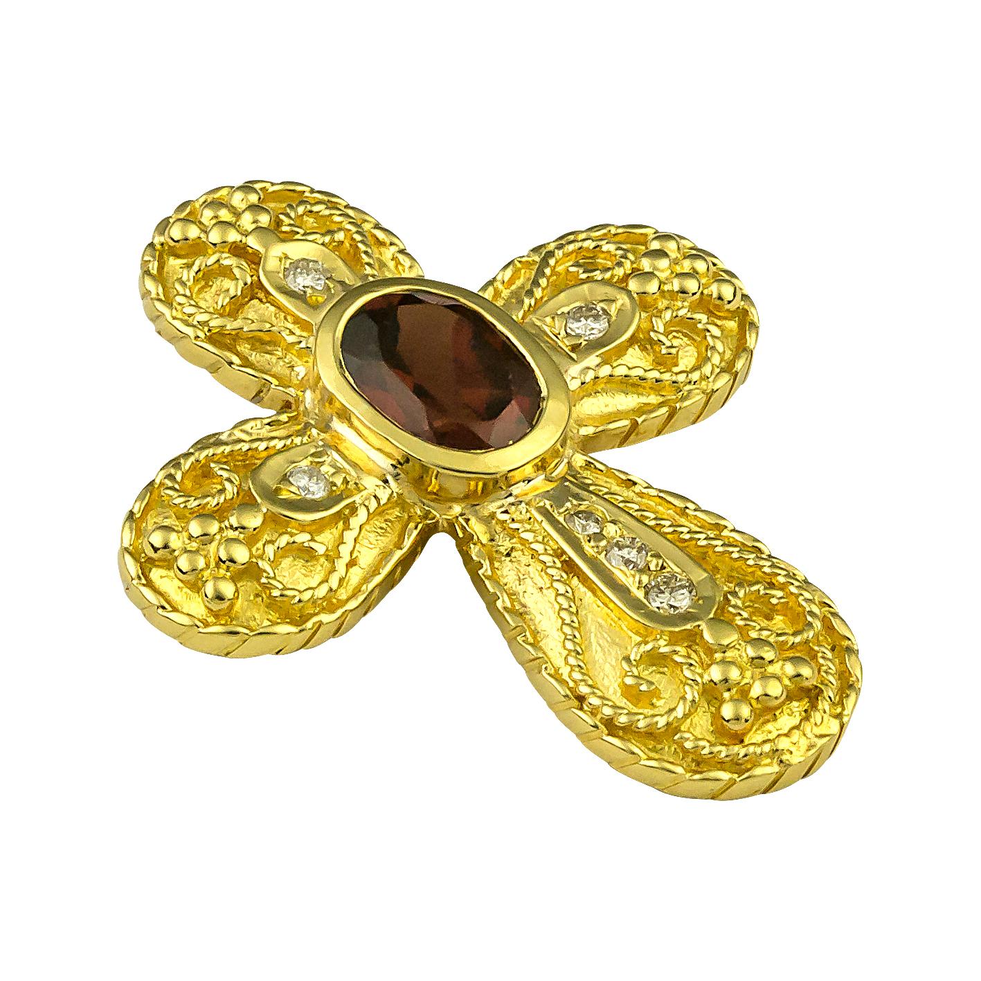 Georgios Collections 18 Karat Yellow Gold Ruby and Diamond Byzantine Style Cross 1