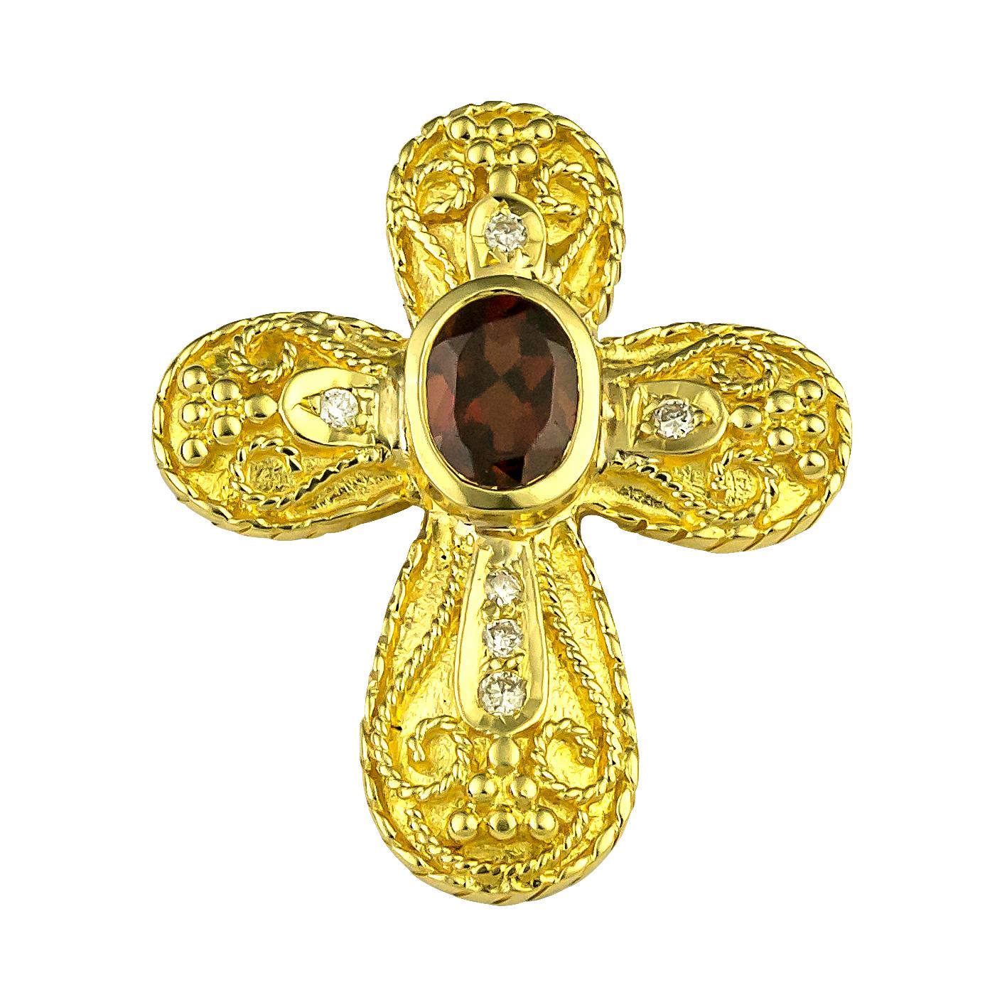 Georgios Collections 18 Karat Yellow Gold Ruby and Diamond Byzantine Style Cross 3