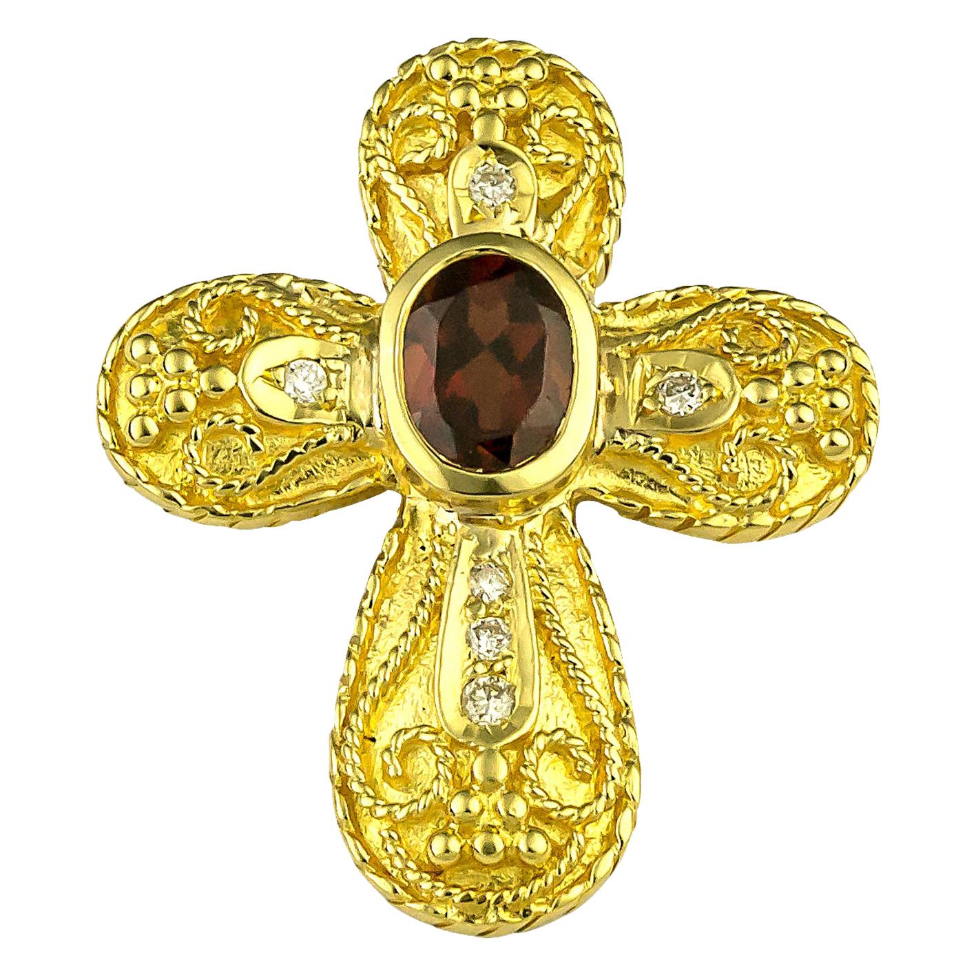 Georgios Collections 18 Karat Yellow Gold Ruby and Diamond Byzantine Style Cross