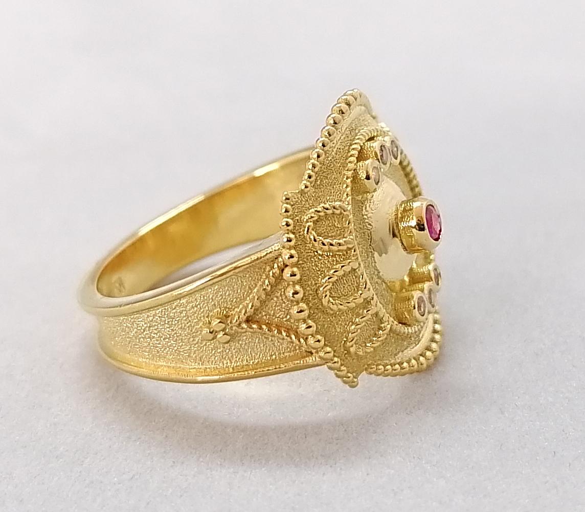 Georgios Collections 18 Karat Yellow Gold Ruby and Diamond Round Band Ring For Sale 7