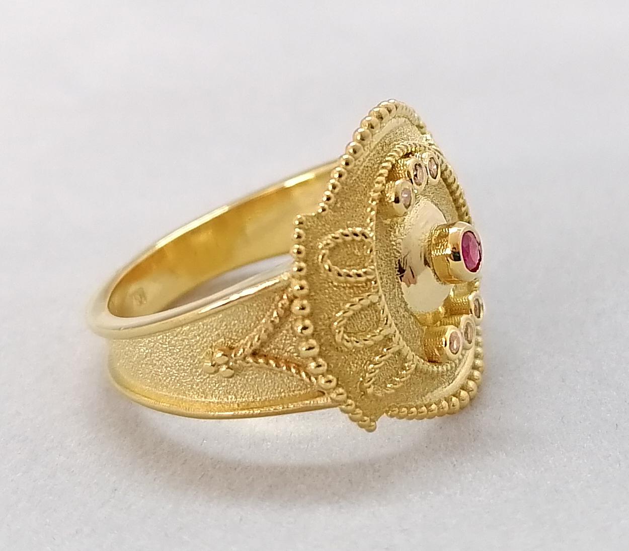 Women's Georgios Collections 18 Karat Yellow Gold Ruby and Diamond Round Band Ring For Sale