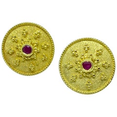 Georgios Collections 18 Karat Yellow Gold Ruby Byzantine Round Stud Earrings