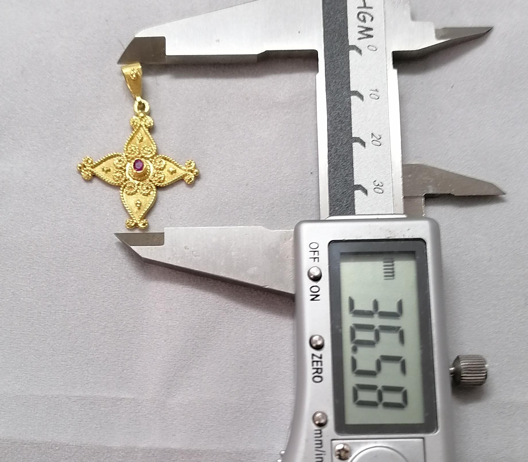 Georgios Collections 18 Karat Yellow Gold Ruby Byzantine Style Cross 1