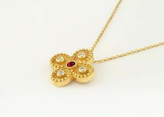 Georgios Collections 18 Karat Yellow Gold Ruby Diamond Cross Necklace