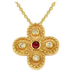 Georgios Collections 18 Karat Yellow Gold Ruby Diamond Cross Necklace