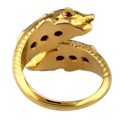 Georgios Collections 18 Karat Yellow Gold Ruby Diamond Double Dolphin Band Ring