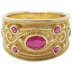 Georgios Collections 18 Karat Yellow Gold Ruby Diamond Etruscan Style Band Ring