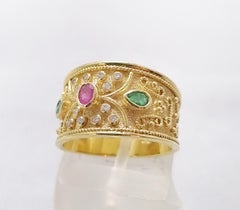 Georgios Collections 18 Karat Yellow Gold Ruby Emerald and Diamond Band Ring