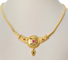 Georgios Collections 18 Karat Yellow Gold Ruby Emerald Drop Pendant Necklace