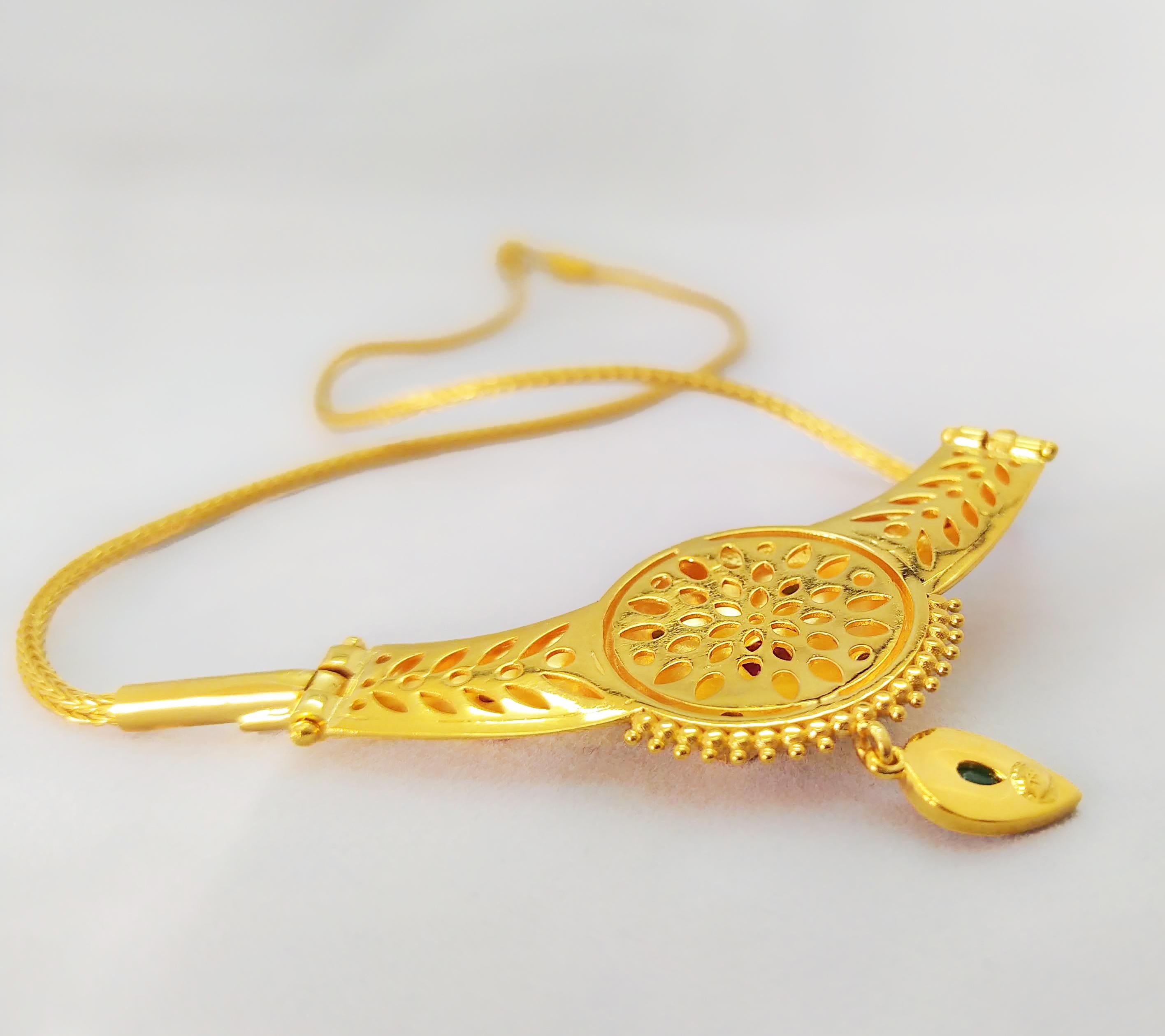 Georgios Collections Collar Colgante Gota Esmeralda Rubí Oro Amarillo 18 Kilates en venta 3