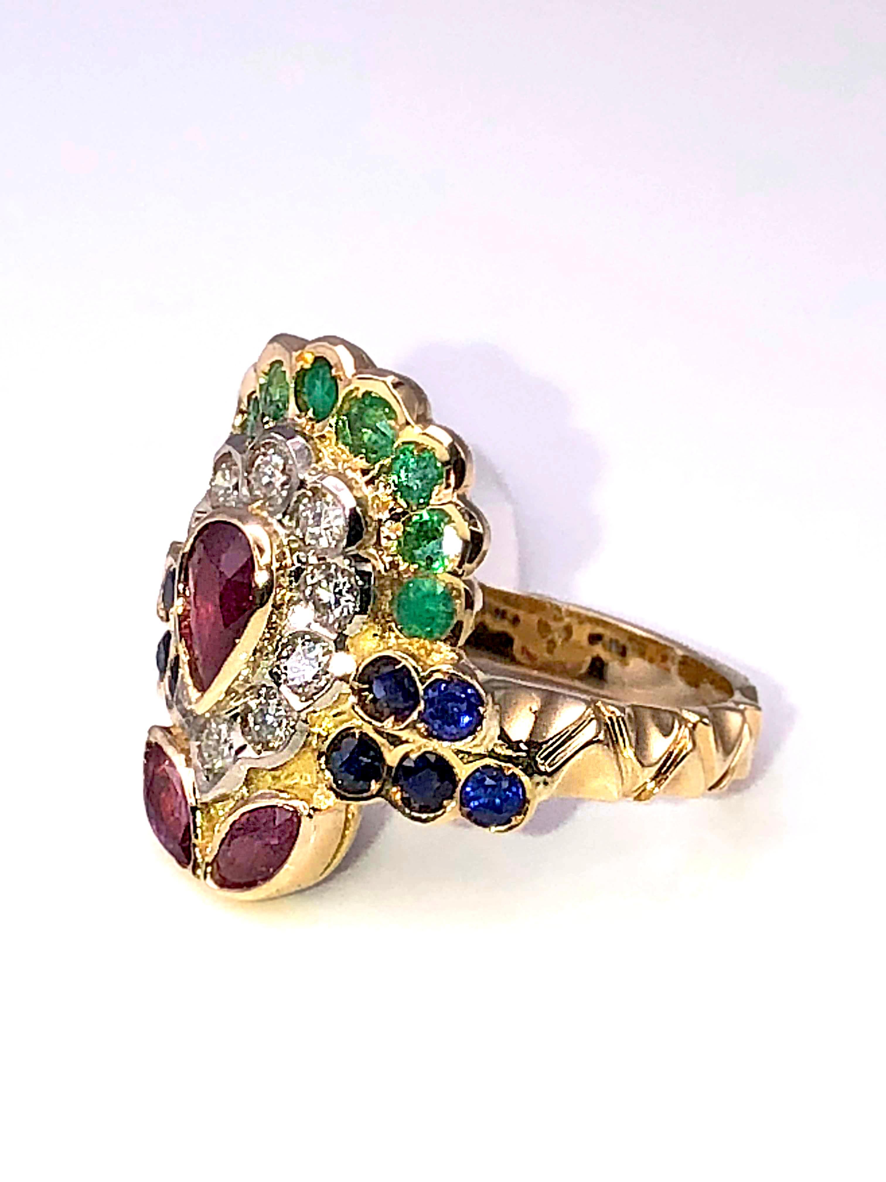 Pear Cut Georgios Collections 18 Karat Yellow Gold Ruby Emerald Sapphire Diamond Ring