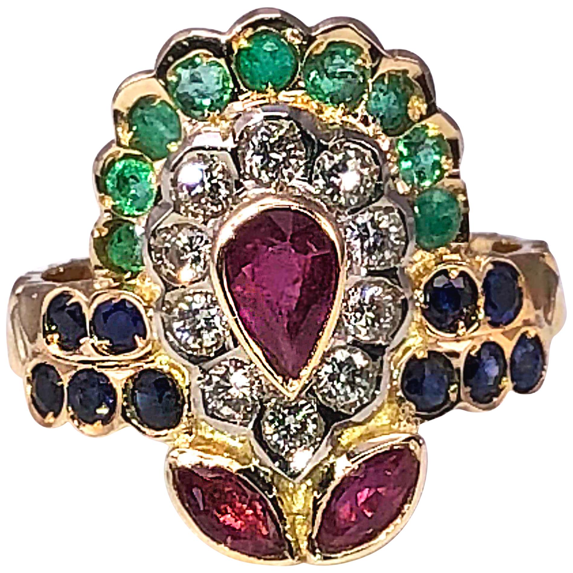Georgios Collections 18 Karat Yellow Gold Ruby Emerald Sapphire Diamond Ring