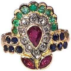 Georgios Collections 18 Karat Yellow Gold Ruby Emerald Sapphire Diamond Ring