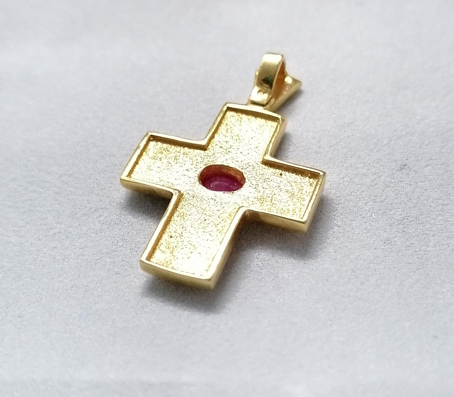 Georgios Collections 18 Karat Yellow Gold Ruby Granulated Cross Pendant 2