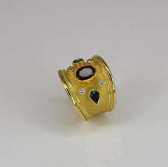 Georgios Kollektionen 18 Karat Gelbgold Rubin Birne Saphir Diamant breiter Ring