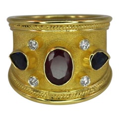 Georgios Collections Bague large en or jaune 18 carats, rubis, saphir, poire et diamant