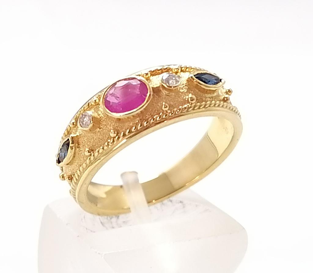 Georgios Collections 18 Karat Yellow Gold Ruby Sapphire and Diamond Band Ring 6