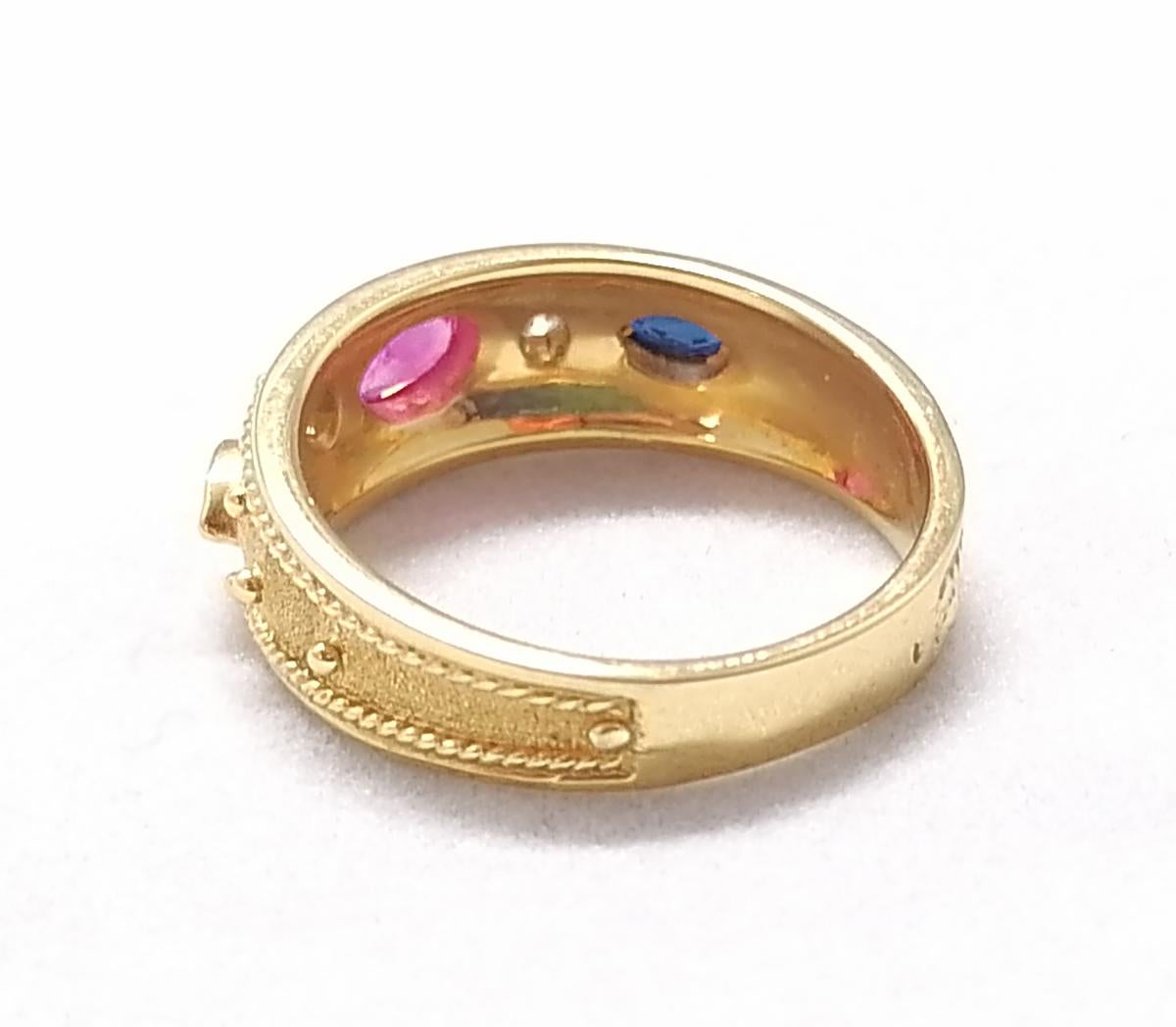 Georgios Collections 18 Karat Yellow Gold Ruby Sapphire and Diamond Band Ring 9