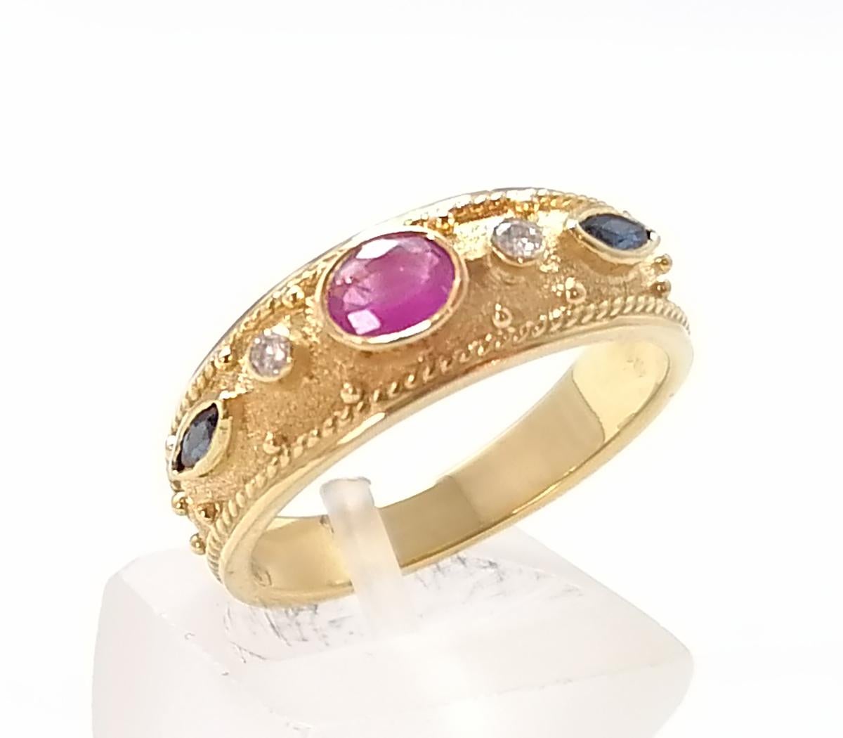 Georgios Collections 18 Karat Yellow Gold Ruby Sapphire and Diamond Band Ring 10