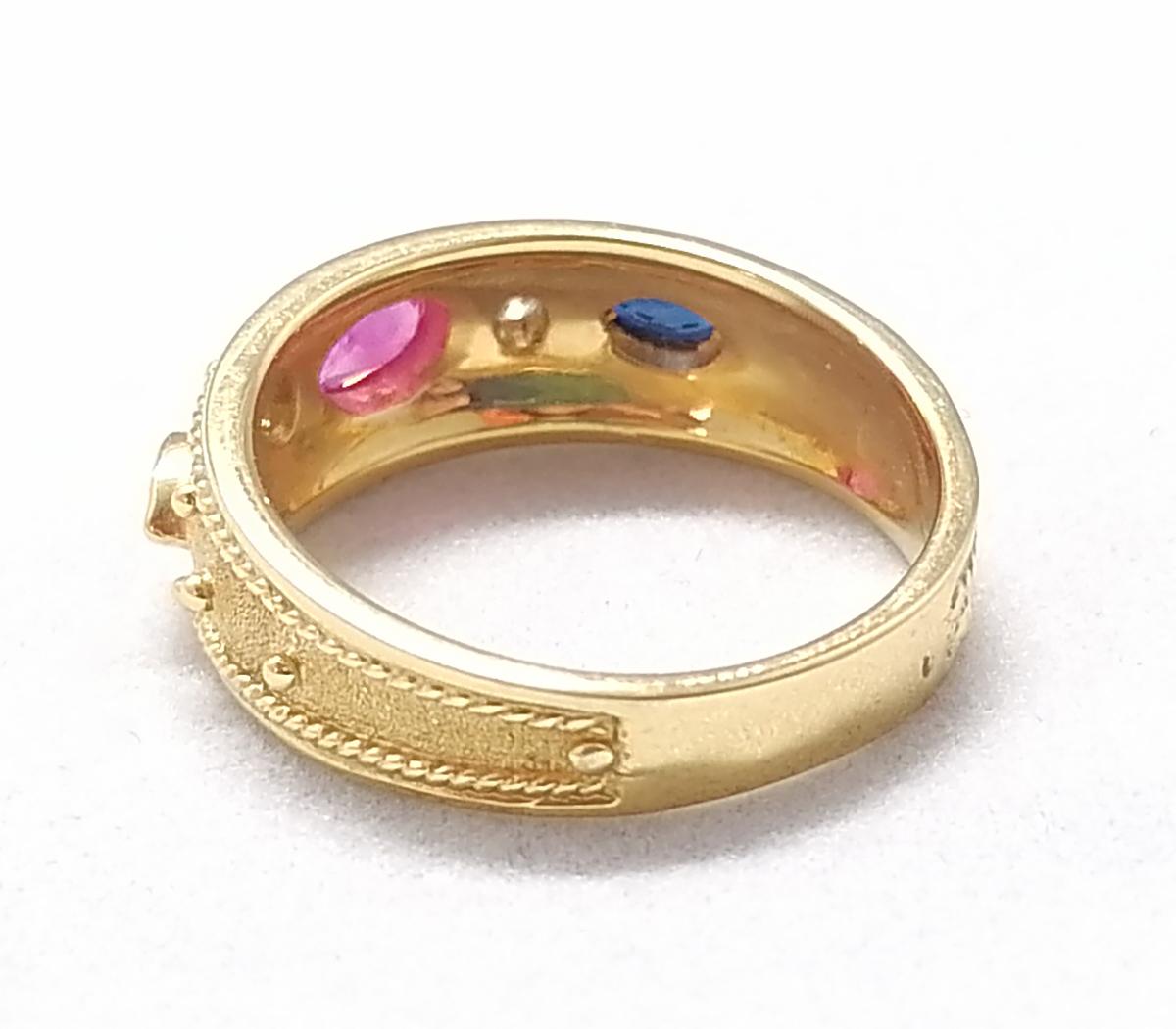 Georgios Collections 18 Karat Yellow Gold Ruby Sapphire and Diamond Band Ring In New Condition In Astoria, NY