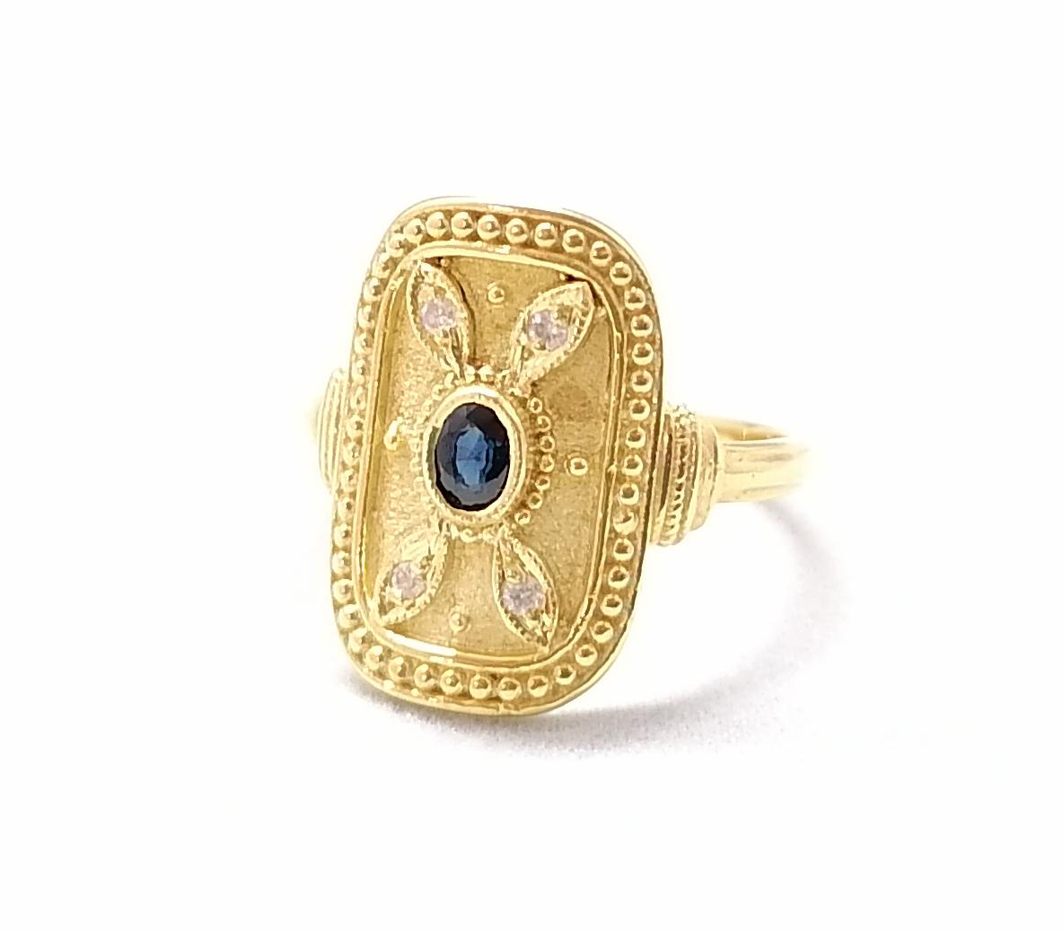 Georgios Collections 18 Karat Yellow Gold Sapphire and Diamond Byzantine Ring For Sale 3