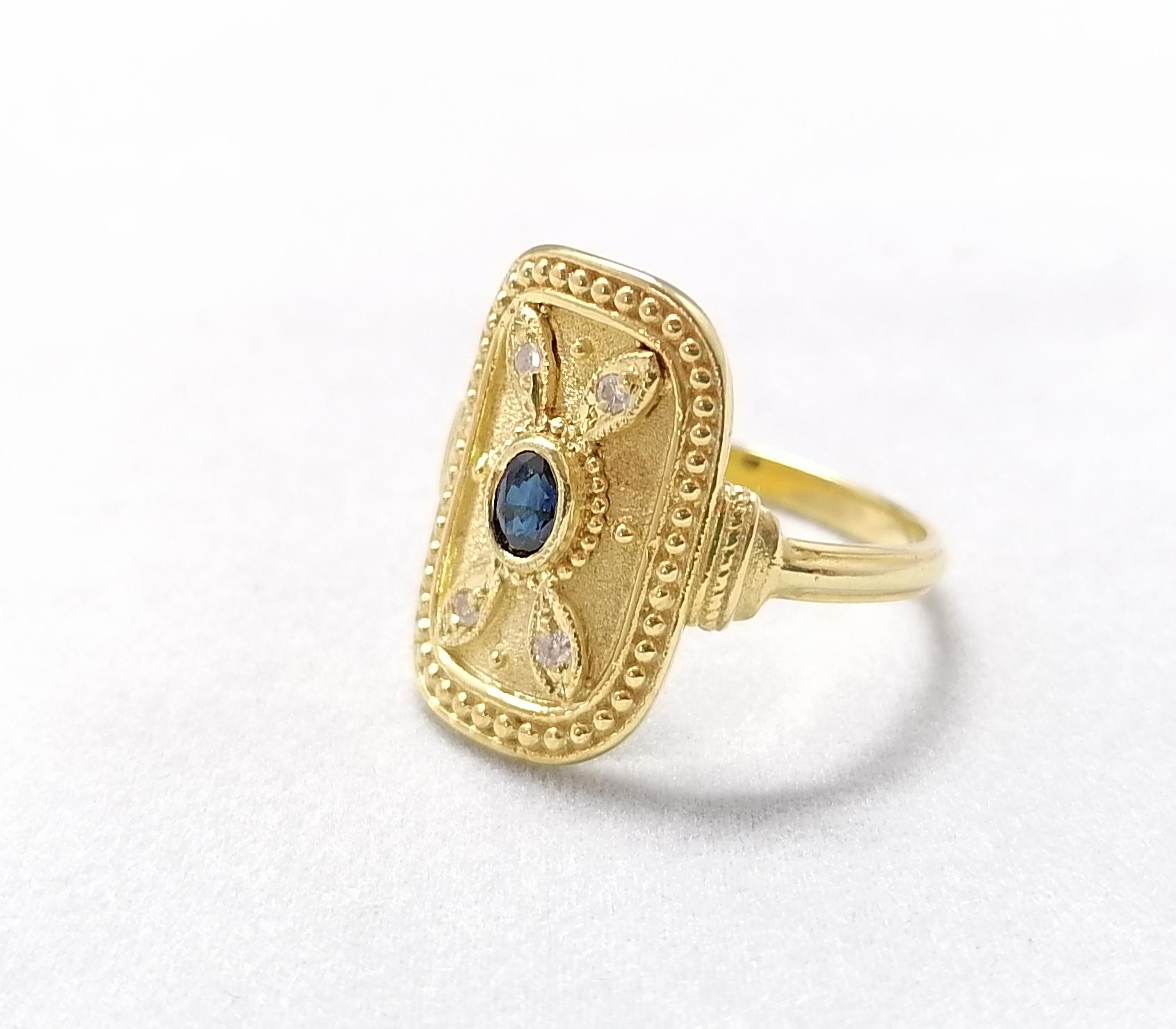 Georgios Collections 18 Karat Yellow Gold Sapphire and Diamond Byzantine Ring For Sale 4