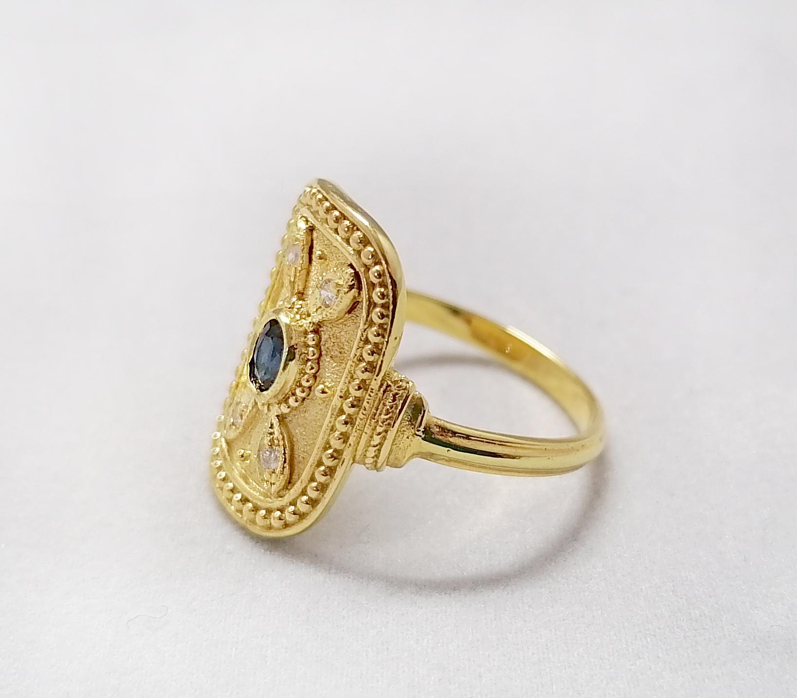 Georgios Collections 18 Karat Yellow Gold Sapphire and Diamond Byzantine Ring For Sale 5