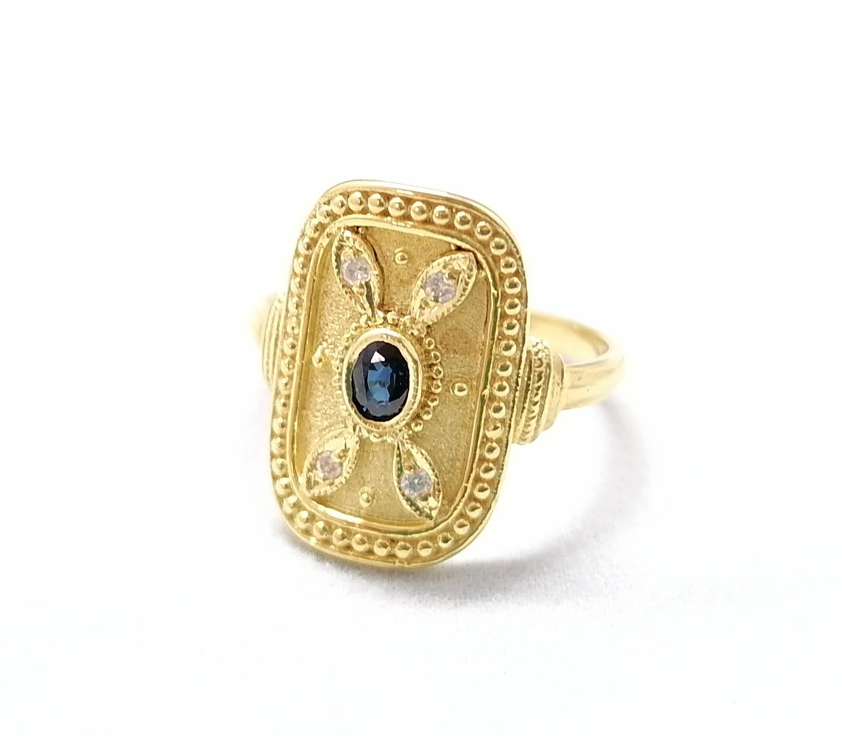 Georgios Kollektionen 18 Karat Gelbgold Saphir und Diamant Byzantinischer Ring im Angebot 12