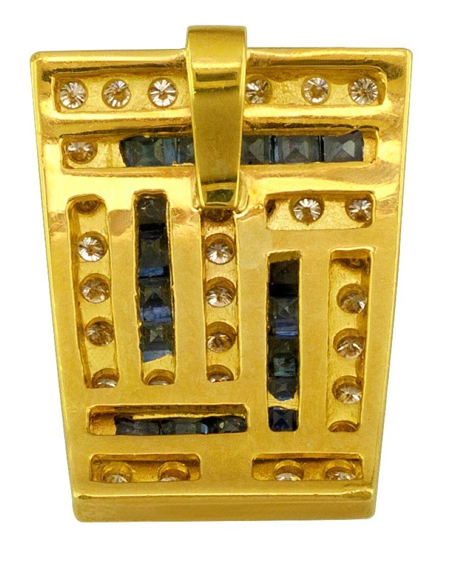 Georgios Collections 18 Karat Yellow Gold Sapphire and Diamond Greek Key Pendant In New Condition For Sale In Astoria, NY